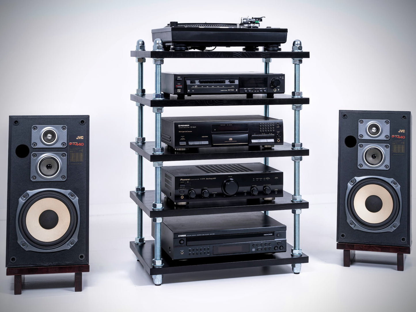 Industrial Audio Rack Turntable Stand - Adjustable Audiophile Hifi Cabinet