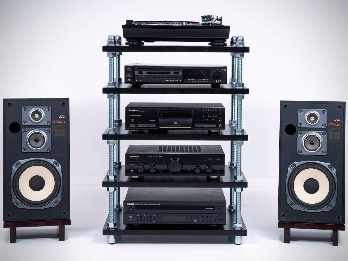 Industrial Audio Rack Turntable Stand - Adjustable Audiophile Hifi Cabinet