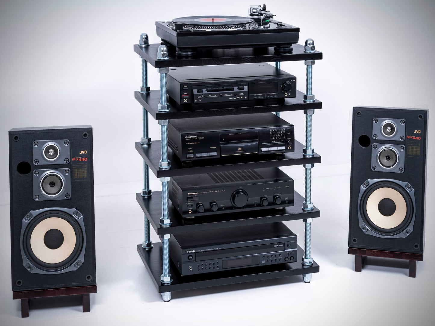 Industrial Audio Rack Turntable Stand - Adjustable Audiophile Hifi Cabinet