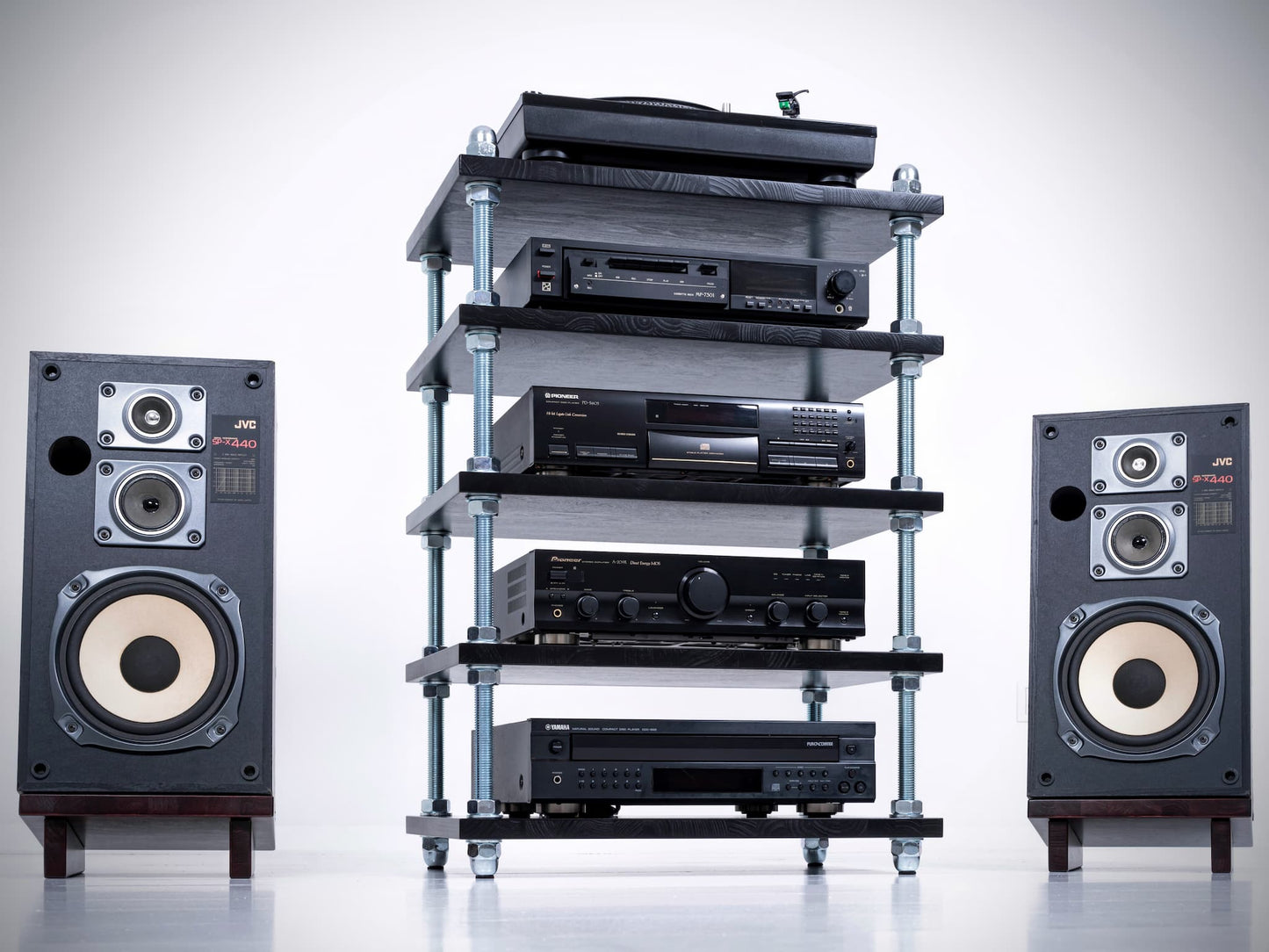 Industrial Audio Rack Turntable Stand - Adjustable Audiophile Hifi Cabinet