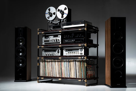 Record Player Stand with Vinyl Storage Shelf - Industrial Pipe Turntable Console & Media Center