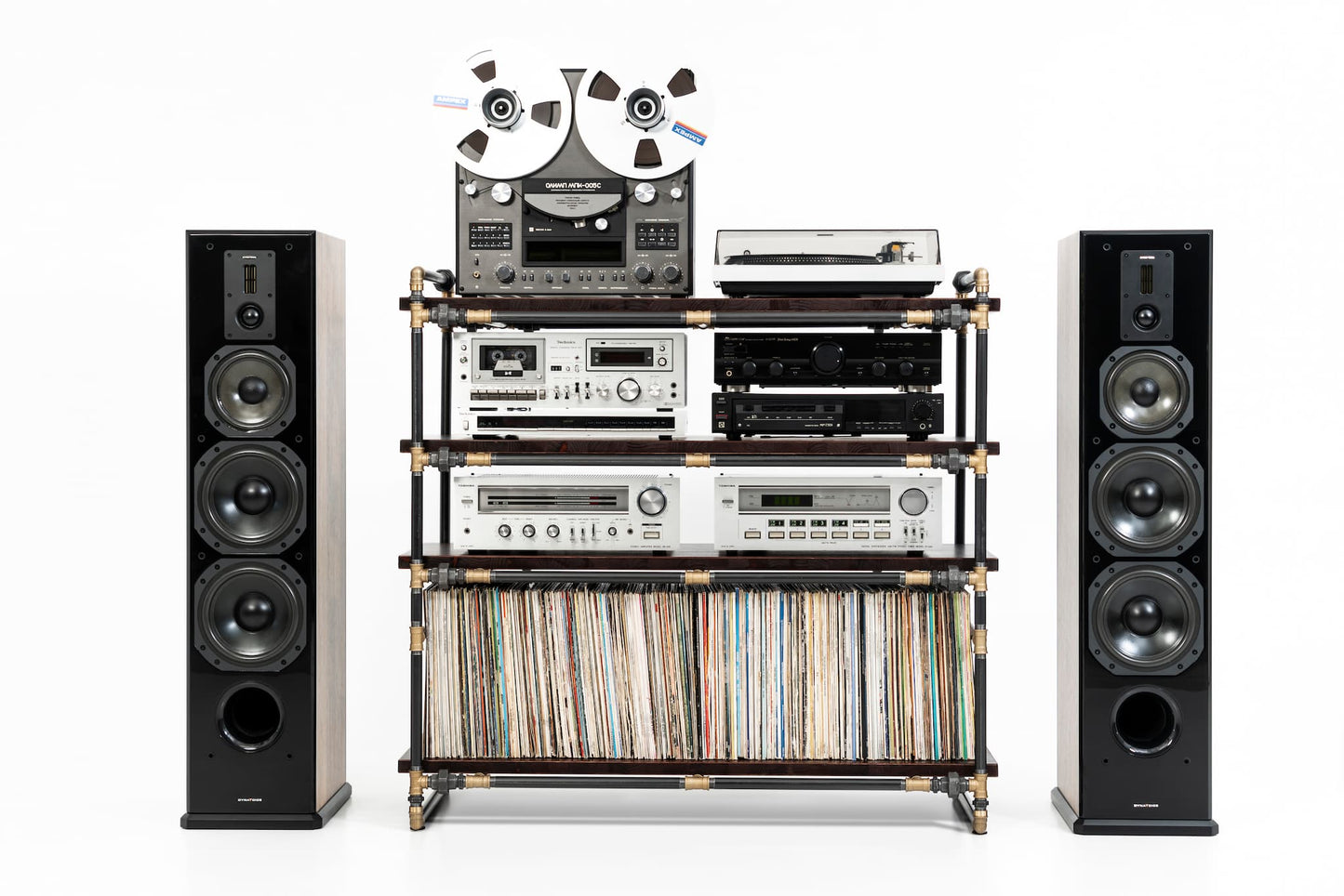 Record Player Stand with Vinyl Storage Shelf - Industrial Pipe Turntable Console & Media Center