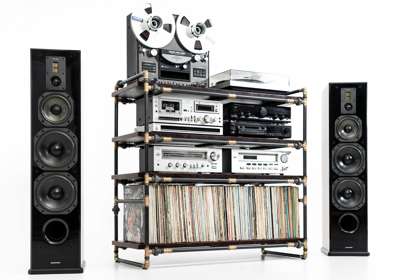 Record Player Stand with Vinyl Storage Shelf - Industrial Pipe Turntable Console & Media Center