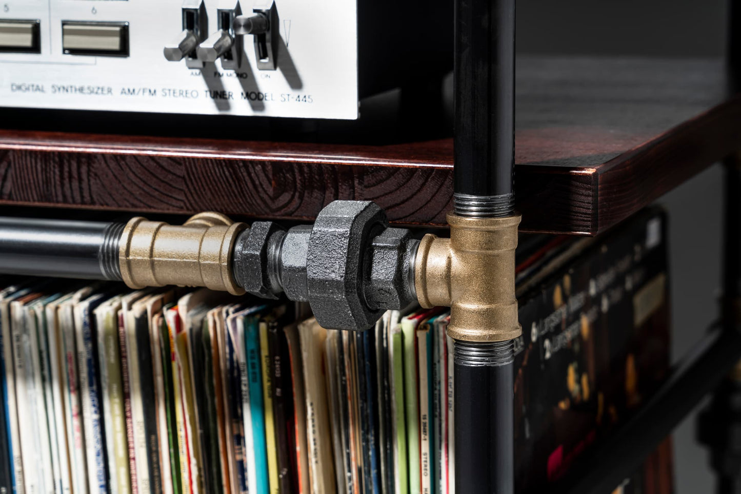 Record Player Stand with Vinyl Storage Shelf - Industrial Pipe Turntable Console & Media Center