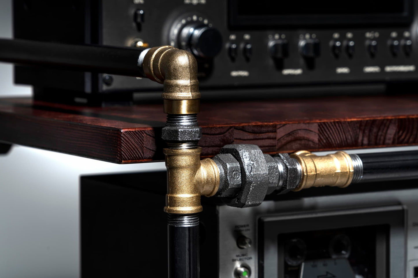 Record Player Stand with Vinyl Storage Shelf - Industrial Pipe Turntable Console & Media Center