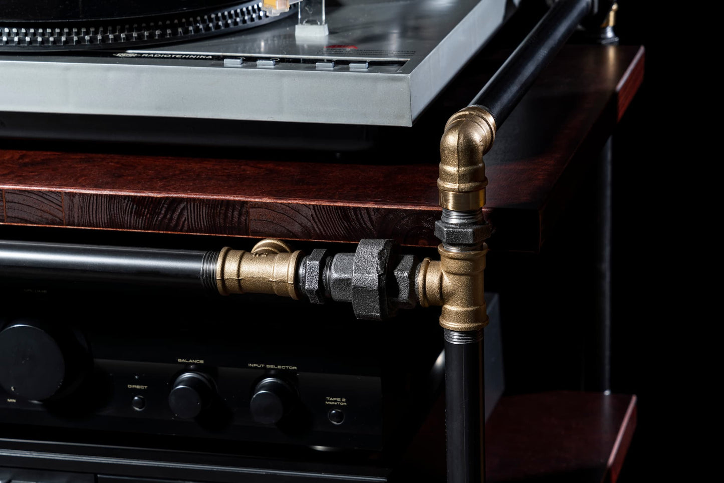 Record Player Stand with Vinyl Storage Shelf - Industrial Pipe Turntable Console & Media Center