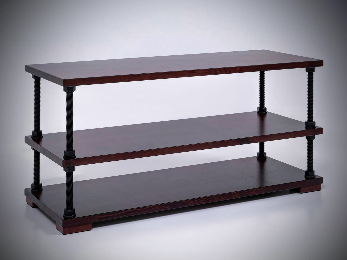 Low Profile HiFi Audio Rack – Adjustable Turntable Stand & Record Player Shelf | Heavy-Duty Stereo Component Console with Black Hardware