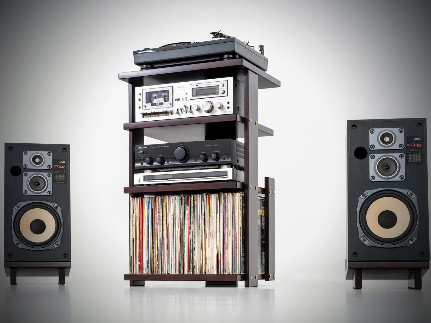 Handcrafted Turntable Stand and Vinyl Record Storage Cabinet - Tripod base