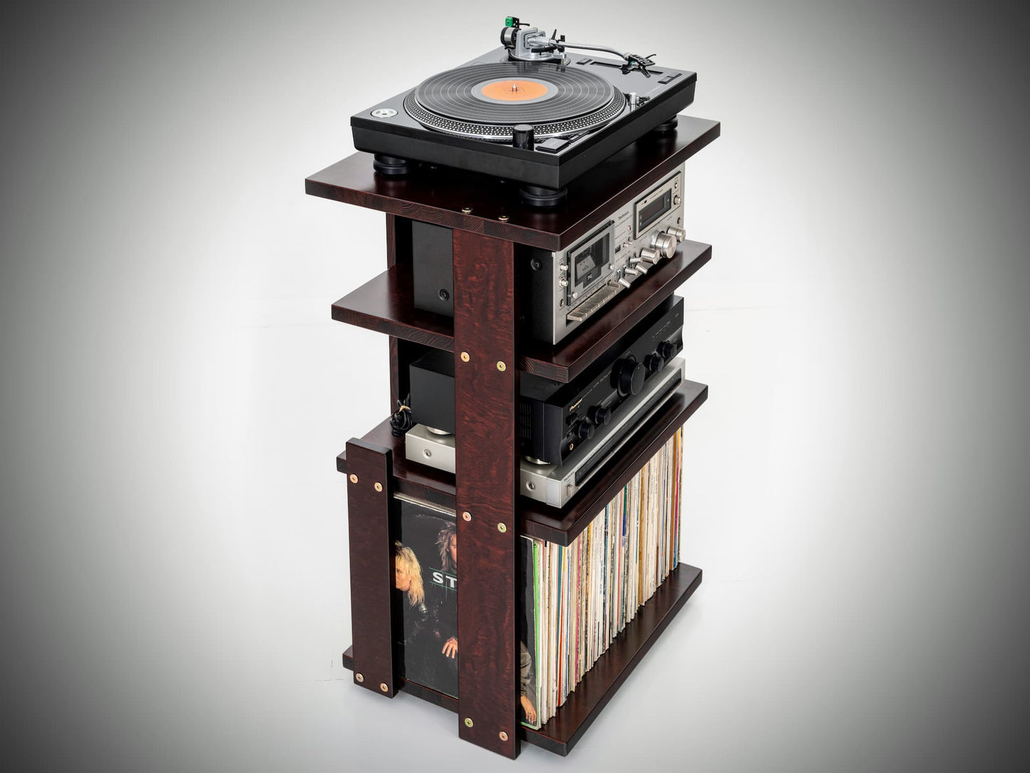 Handcrafted Turntable Stand and Vinyl Record Storage Cabinet - Tripod base